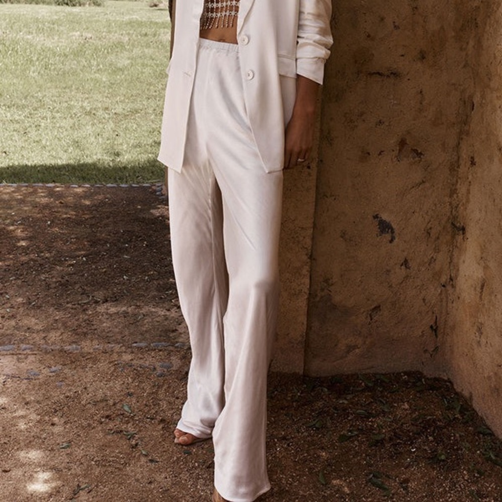 NWT DISSH Simone Satin Bias Cut Pant White Size 4